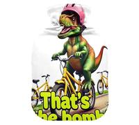 T-rex Biker That's The Bomb - Botella de agua caliente con cubierta suave, compresa caliente de 2 L para calambres menstruales