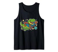 T-Rex de superhéroe volando a través del espacio - Dibujos animados divertidos Camiseta sin Mangas