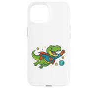 T-Rex de superhéroe volando a través del espacio - Dibujos animados divertidos Carcasa para iPhone 15