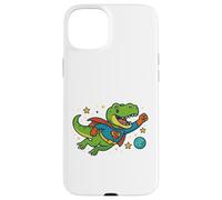 T-Rex de superhéroe volando a través del espacio - Dibujos animados divertidos Carcasa para iPhone 15 Plus
