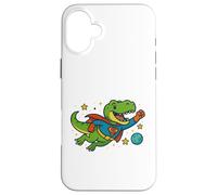 T-Rex de superhéroe volando a través del espacio - Dibujos animados divertidos Carcasa para iPhone 16 Plus