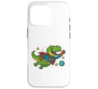 T-Rex de superhéroe volando a través del espacio - Dibujos animados divertidos Carcasa para iPhone 16 Pro