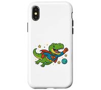 T-Rex de superhéroe volando a través del espacio - Dibujos animados divertidos Carcasa para iPhone X/XS