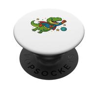 T-Rex de superhéroe volando a través del espacio - Dibujos animados divertidos PopSockets PopGrip Adhesivo