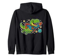 T-Rex de superhéroe volando a través del espacio - Dibujos animados divertidos Sudadera con Capucha