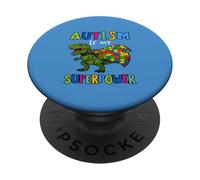 T-Rex Dino con Colorido Rompecabezas Capa Autismo Superpoder PopSockets PopGrip Adhesivo