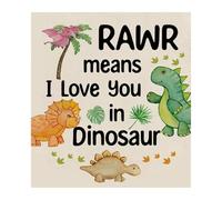 T-Rex Dino Wall Art Print - “Rawr Means I Love You” Funny Poster for Jurassic Themed Boys Room, Kids Bedroom Decor, Nursery, Playroom (Framed,16x24inch(40x60cm))