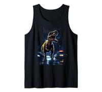 T-Rex Dinosaur Roaring City at Night Graphic Design Japanese Camiseta sin Mangas