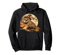 T-Rex Dinosaurio Dinosaurio Bruja Sombrero Jack O Lantern Moon Escoba Sudadera con Capucha