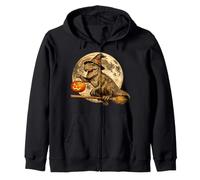 T-Rex Dinosaurio Dinosaurio Bruja Sombrero Jack O Lantern Moon Escoba Sudadera con Capucha