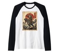 T-Rex Dinosaurio Gato Japonés Puesta de Sol Dino Japón Camiseta Manga Raglan