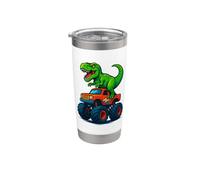 T-Rex Dinosaurio Monster Truck Niños Cumpleaños Escuela Dino Vaso térmico de acero inoxidable de doble pared