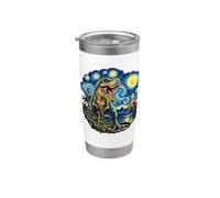 T Rex Dinosaurio Noche Estrellada Remolino Cielo Volcán Selva Arte Vaso térmico de acero inoxidable de doble pared