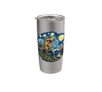T Rex Dinosaurio Noche Estrellada Remolino Cielo Volcán Selva Arte Vaso térmico de acero inoxidable de doble pared