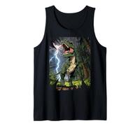T-Rex Dinosaurio Roaring Forest Night Graphic Anime japonés Camiseta sin Mangas