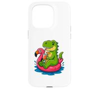 T. Rex on Flamingo Float Divertido Verano Dinosaurio Dibujos Animados Arte Carcasa para iPhone 15 Pro