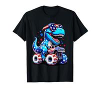 T-Rex On Monster Truck American Flag Happy 4th of July Kids Camiseta