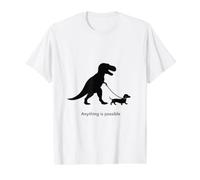 T-Rex y Dachshund- Todo es Posible- Creer Camiseta gráfica económica, Hombre, Blanco, L