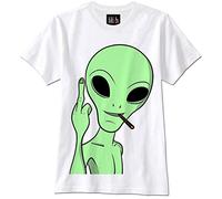 T-Shirt Alien Trippy Außerirdischer UFO Hipster LSD MDMA Mittelfinger(X-Large)