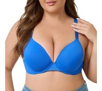 T Shirt Bra for Women Underwire Push Up Support Smooth Molded Cups Deep V (Blue,3XL)