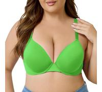 T Shirt Bra for Women Underwire Push Up Support Smooth Molded Cups Deep V (Green,3XL)