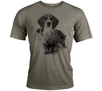 t Shirt - Chasse, diseño de jabalí y beaggle [con texto personalizable], Hombre, color caqui, tamaño XXL