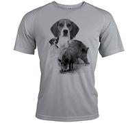 t Shirt - Chasse, diseño de jabalí y beaggle [con texto personalizable], Hombre, gris, 3XL