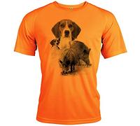 t Shirt - Chasse, diseño de jabalí y beaggle [con texto personalizable], Hombre, neón, extra-large