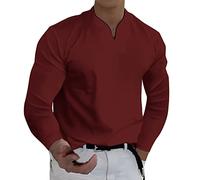 T-Shirt Homem - Camiseta Hombre Playeras Hombres Primavera Primavera E Invierno Casual Cuello En V Sólido Manga Larga Camiseta Top Blusa (Red XXXL)