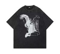 T-Shirt Lavado Estampa Gótica Unisex Streetwear Y2K Moda Vintage Desgastado Cuello Redondo Veraniego Transpirable Top Moda Manga Corta