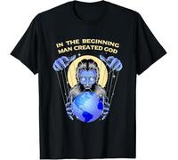T-Shirt Manga Corta Hombre Camiseta Cuello Redondo tee para Gimnasio Correr Entrenamiento El Hombre Creó A Dios, Ateísmo Agnóstico, Teoría De La Conspiración, Ateo. XL