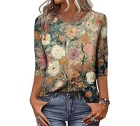 T Shirt Mujer, Verano Casual Bonita Elegante Cómoda Floral Cuello Redondo Manga 3/4 Basica Personalizadas Lisas Moda Fashion Estampado Algodon Cuello En V Ropa Verano Mujer,L