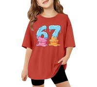 T Shirt Niños Niñas Camiseta de Manga Corta con Estampado Gráfico Camiseta Casual Verano Bonita Camiseta Anime con Números de Dibujos Animados para Niños, Vino, 11-12 años