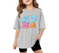 T Shirt Niños Niñas Camiseta de Manga Corta con Estampado Gráfico Camiseta Casual Verano Bonita Camiseta Anime con Números de Dibujos Animados para Niños, gris, 11-12 años