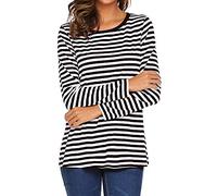 T Shirt Oversized Damen Tops Damen Langarmm, Gestreiftes Tops Ringelshirt Rot Weiss Rundhals Tops Basic Shirt Locker Langarmhemd Casual Hemd bequeme Pullover leichte Sweatshirt Sportshirts, Negro , M