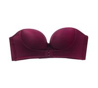 T Shirt - Sujetador sin tirantes para mujer, color liso, sin tirantes, antideslizante, sin bordes, copa F push up, Vino, 85A/B