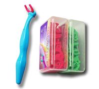T.Smile Kids Evolutionary Clean - Kit de hilo dental para niños, mango y recambios de tamaño infantil, sin flúor, para mayores de 3 años (mango azul + 120 recambios biodegradables)