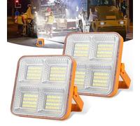 T-SUN 2 paquetes de faros LED recargables de 60 W - 5 modos, 160 LED, batería con USB/panel solar - Luz portátil para reparaciones, camping, talleres