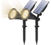 T-SUN 2 Unidades Foco Solar, Impermeable Luces Solares Exterior, 2 Modos de Iluminación Opcionales, ángulo de 180° Ajustable, Luz de Jardín para Entrada, Entrada, Camino. (Blanco Natural 4000K)