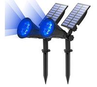 T-SUN 2 Unidades Foco Solar, Impermeable Luces Solares Exterior, Luz de Jardín, 2 Modos de Iluminación Opcionales, ángulo de 180° Ajustable, Luz de Proyecto Solar para Entrada, Camino.(Azul)