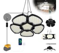 T-SUN 65W Lámpara de Garaje Compatible con 18V Baterías De-walt, 6000K | 2000LM Lámpara de Techo con 5+1 paneles Ajustables & USB/Type-C, Protección de Baja Tensión para Garaje, Taller(Sin Batería)