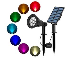 T-SUN 7 LED Foco Solar, Impermeable Luces Solares, Cambio de color Luz de Paisaje al Aire Libre, Funciona de 10 Horas, Foco Solar Exterior con 3M Cable, Luz de Pared al Aire Libre para Calzada, Patio