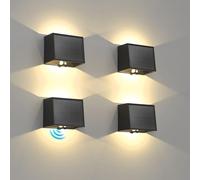 T-SUN Aplique Solar Exterior Pared con Sensor de Movimiento 1500 mAh Luz Solar LED Exterior Jardin 3 Modos Aplique Solar Ajustable Arriba Abajo Foco Solar para Jardín Pared Valla Garaje 4 Unidades