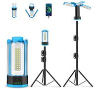 T-SUN Foco Bateria Recargable LED con Ajustable Tripode Portatil, 10400 mAh Foco de Trabajo 6000K 4 Modos Luz de Trabajo con USB/Tipo C & Bolsa de Transporte para construcción Garaje Taller Campings