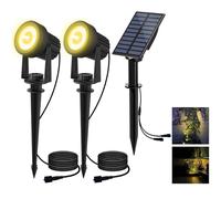 T-SUN Foco Solar Exterior 2 en 1 Luces Jardin 3000K Luz Super Brillante Iluminación, Impermeable IP65 Lámpara Solar para Camino/Césped