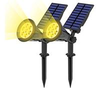 T-SUN Foco Solar, Lámparas Solar Luces Exterior 7LED Luz de Jardín Focos Impermeable, 3000K Blanco Cálido, Apliques de Pared Solar con 10 Horas para Jardín Patio Camino.(2 Unidades)