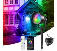 T-SUN Focos LED Exterior RGB, Foco Proyector Exterior con App Bluetooth y Mando a Distancia 16M Colores IP65 44 Modos Dinámicos Clavija de Tierra Focos Exterior Jardín para Patio Terraza Halloween