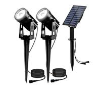 T-SUN Luces Solares Jardín 2 en 1 LED Foco con Panel Solar Blanco Frio 6000K 2 Nivels Brillo Ajustables Impermeable IP65 270º Gran Angular de Luz Iluminación Exterior para Camino Césped Entrada