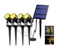T-SUN Luces Solares Led Exterior Jardin, 4 en 1 LED Foco Solar con 3000K Blanco Cálido 2 Nivels Brillo Ajustables Impermeable 270º Gran Angular de Luz Iluminación para Camino Césped Entrada