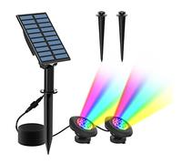 T-SUN Luces solares para estanques, 2 luces para estanques Lámpara sumergible 18 LED Proyector de luz RGB Cambio de color IP65 Foco solar impermeable para jardín al aire libre Patio Iluminación